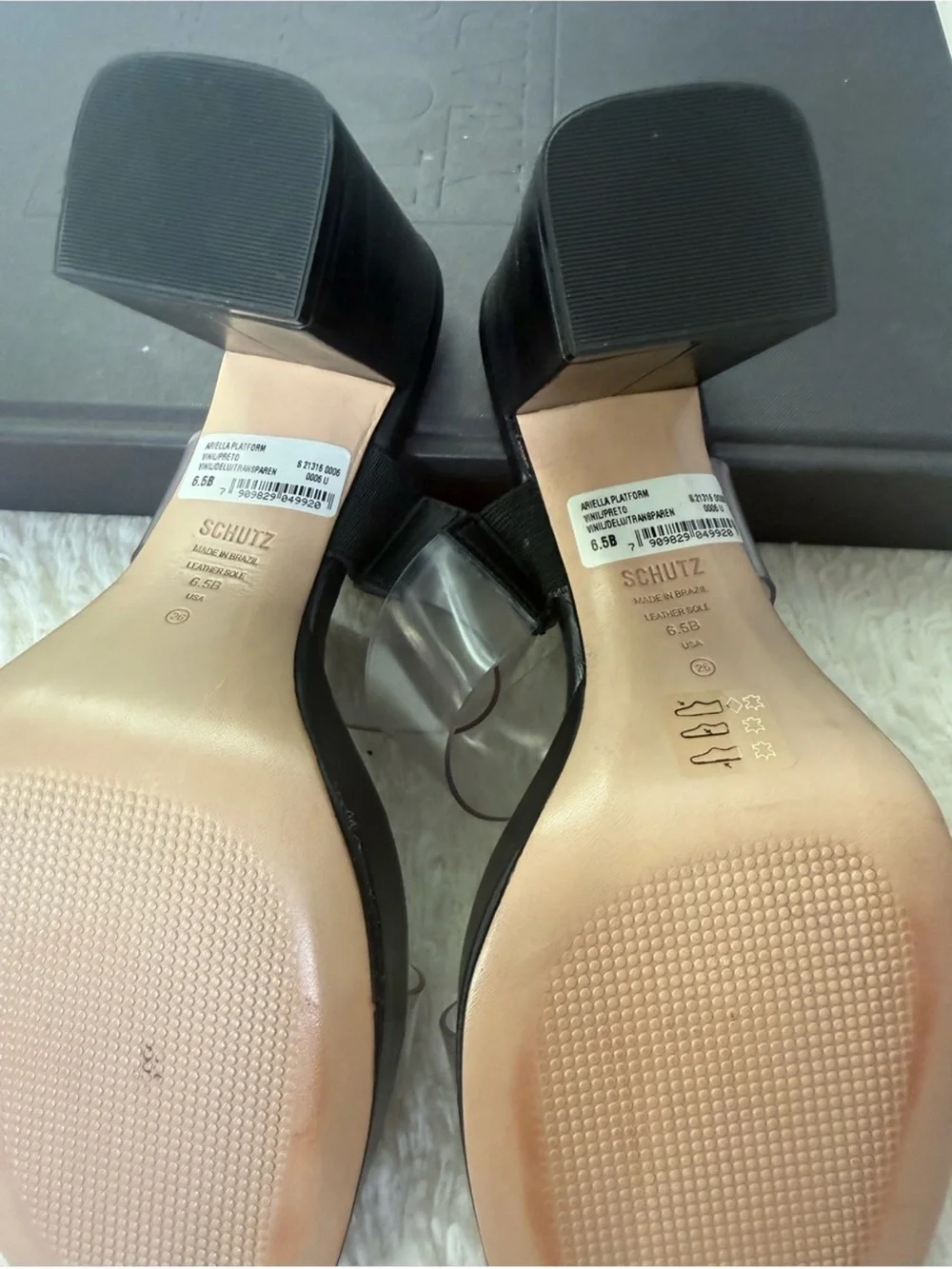 SCHUTZ Black Platform Mules with Clear Straps